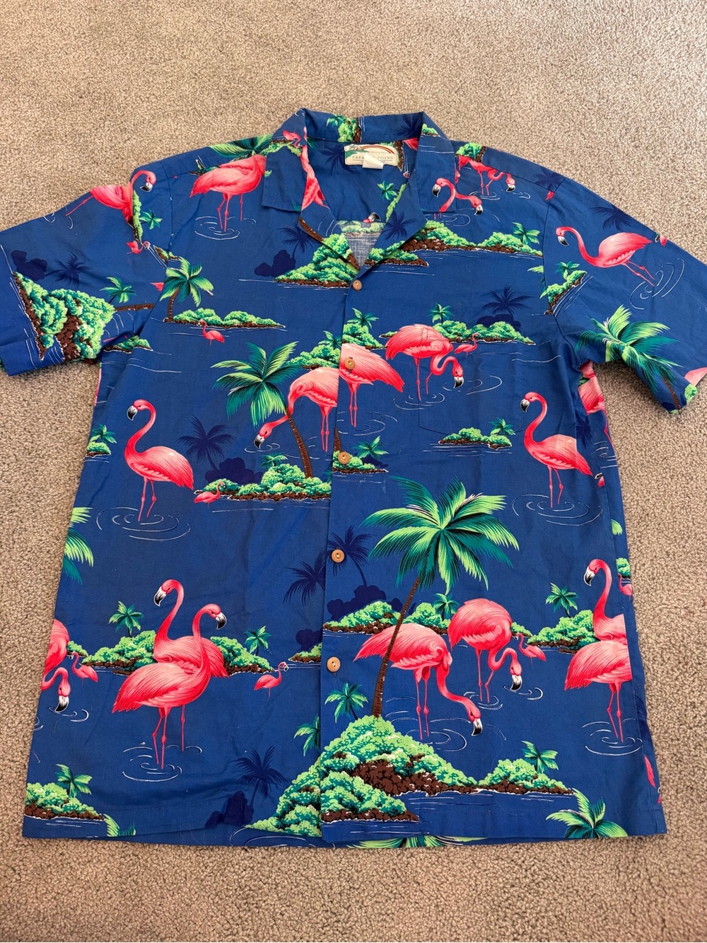 Vtg Paradise Found Hawaiian Shirt Flamingo Tropical Button Down 100% Cotton XL